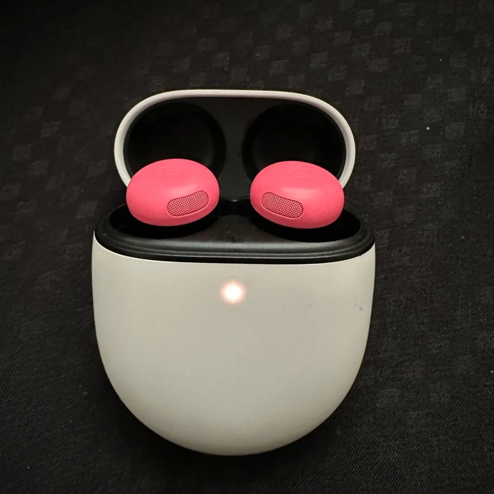 Google Pink and White Earbud Headphones with Sleek Design